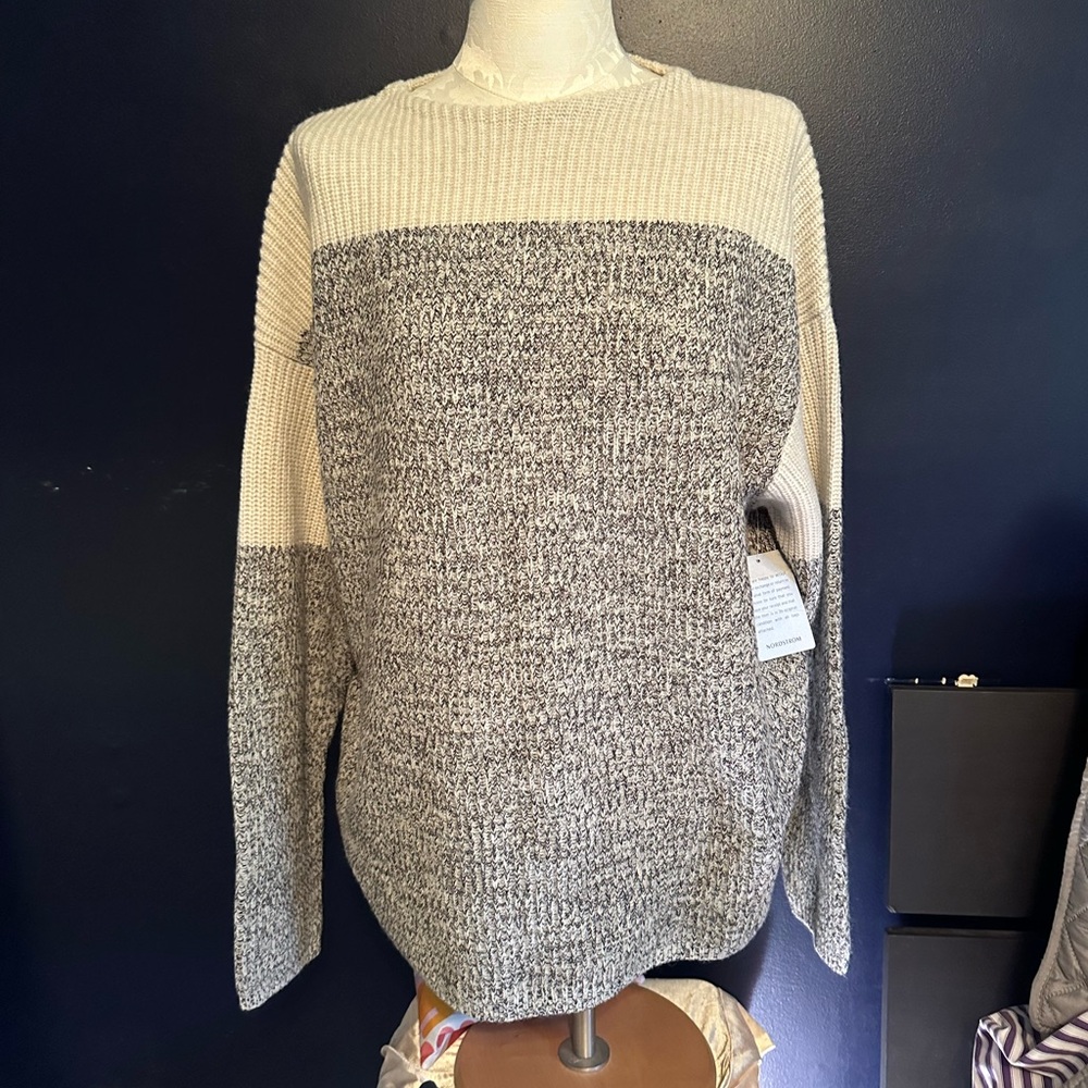 AllSaints Oversized Wool-Blend Gray Colorblock Sweater Size M